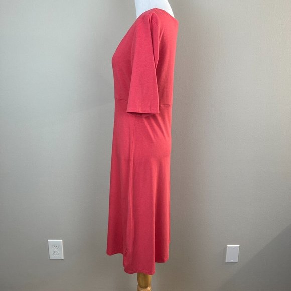 Garnet Hill Dress S Pink Coral Short Sleeve A-Line Knee Length Cotton Blend Knit - Picture 5 of 8